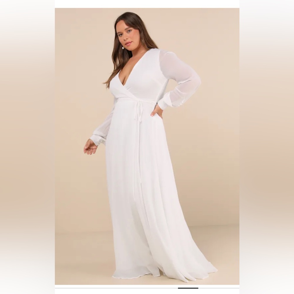Lulus My Whole Heart White Long Sleeve Wrap Dress
